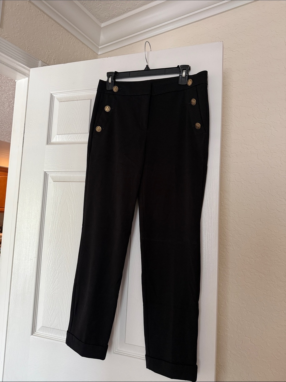 LOFT Black High-Rise Trousers with Gold Button Detail